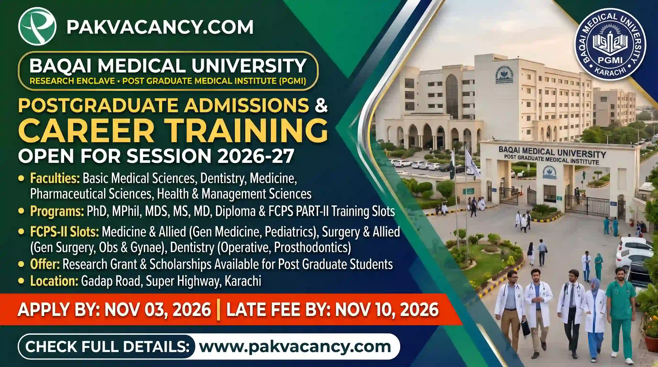 Baqai Medical University Jobs 2026 - Admissions & FCPS