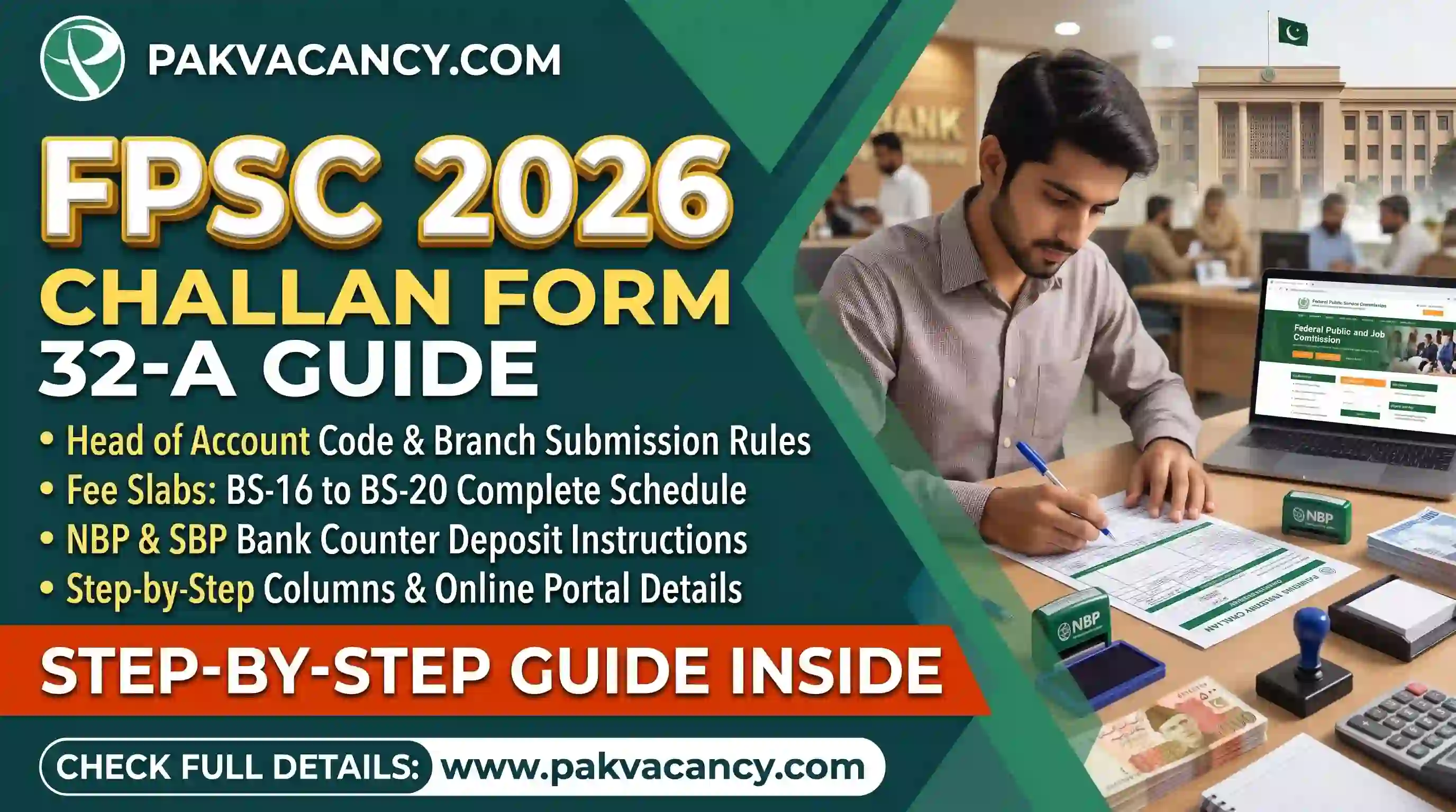 How to Fill FPSC Challan Form 32-A in 2026: Head of Account, Fee Slabs & Submission Guide