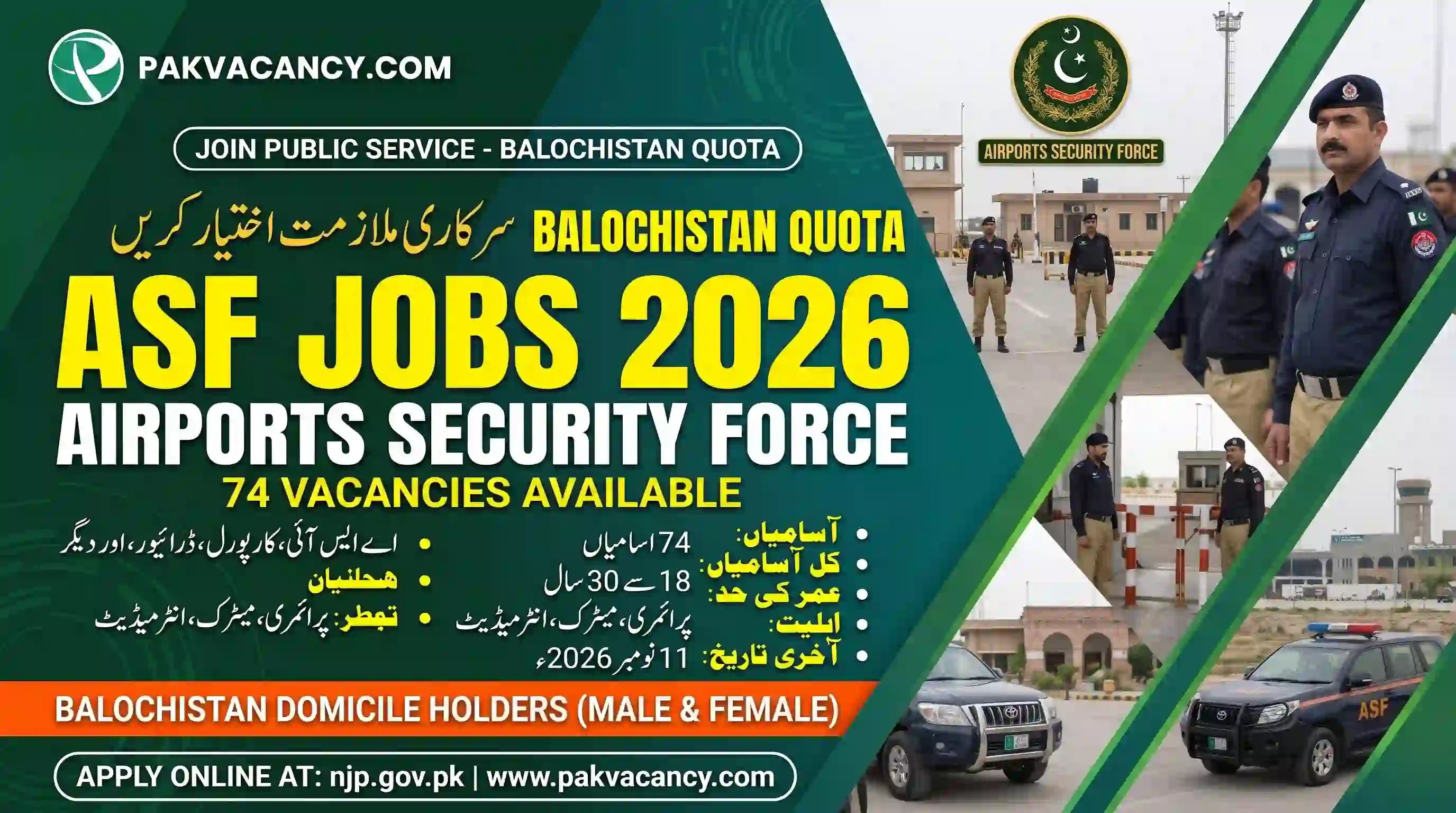 Airports Security Force Balochistan Quota Jobs 2026