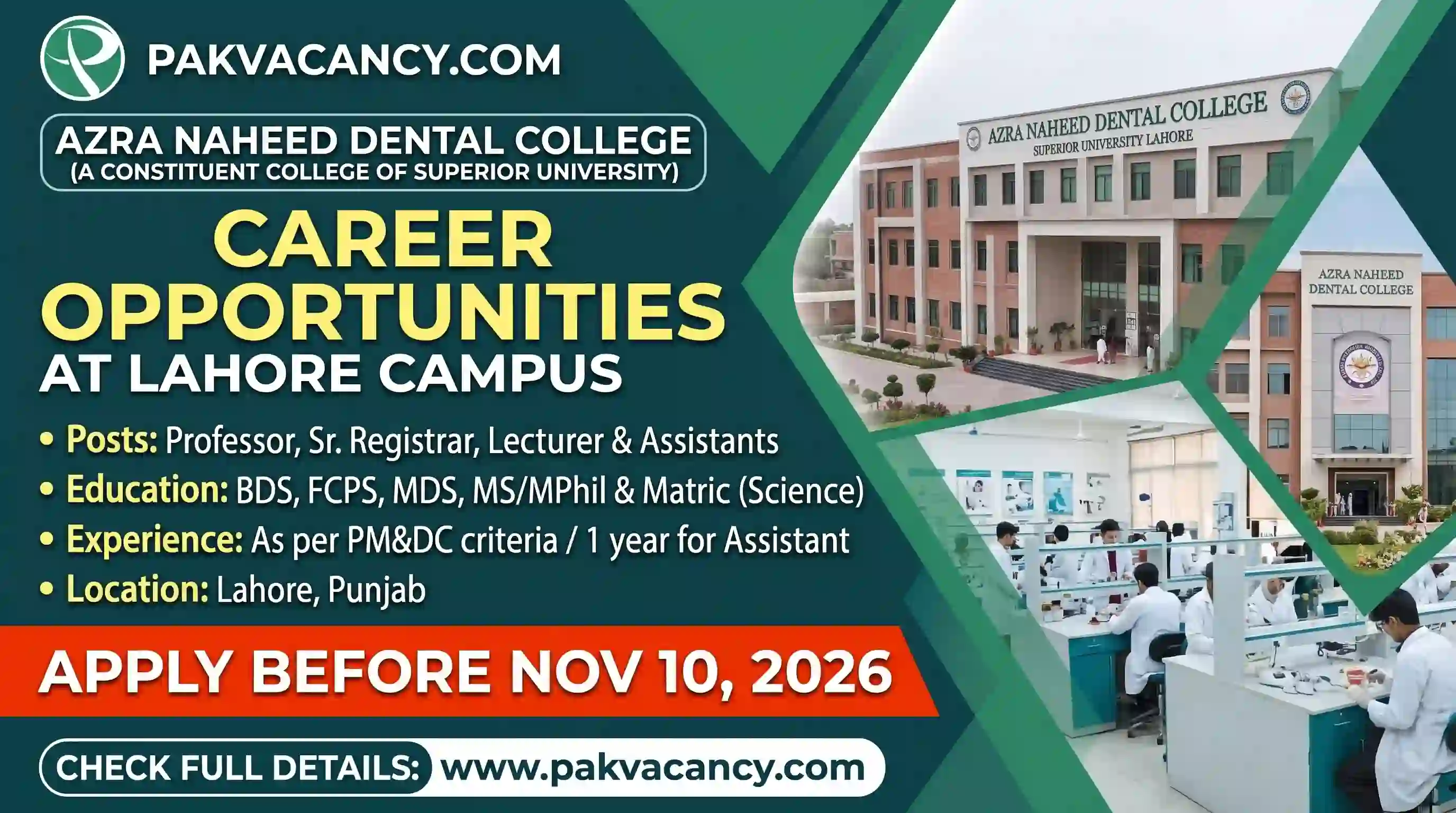 Azra Naheed Dental College Jobs 2026