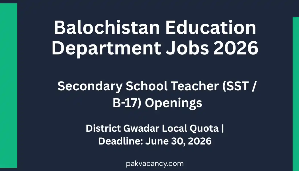 Balochistan School Education Department Gwadar Jobs 2026 – JET/SST Openings