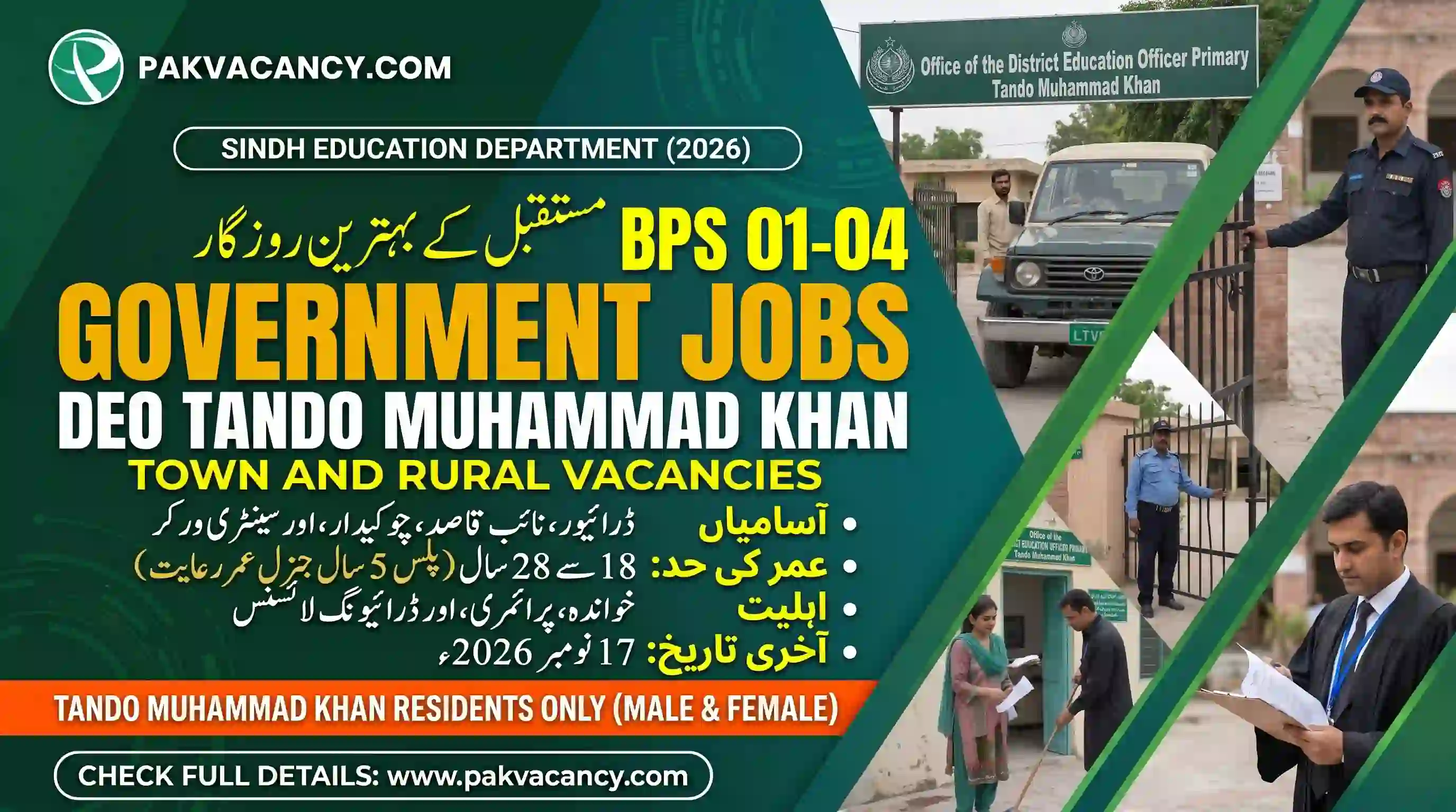 DEO Primary Tando Muhammad Khan Jobs 2026