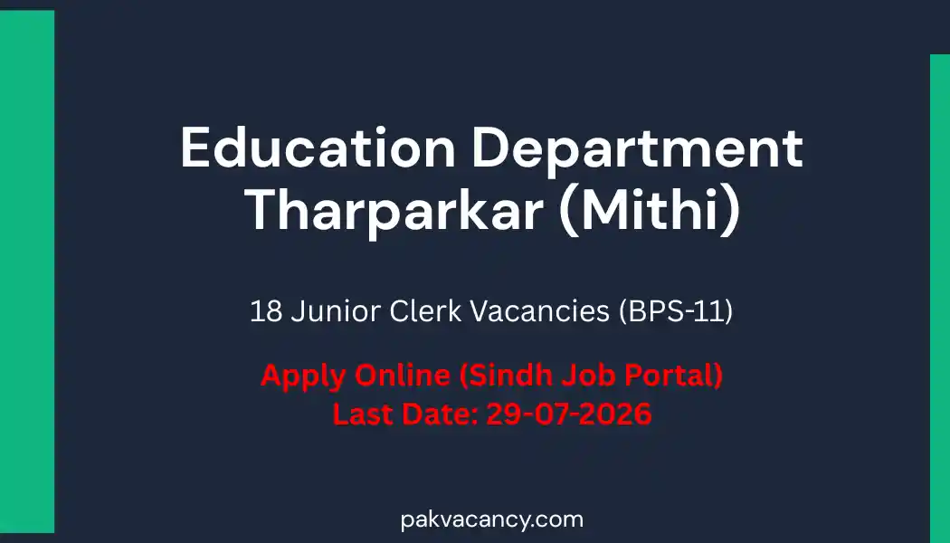 Education Department Tharparkar Junior Clerk Jobs 2026 – Apply Online via SJP Portal