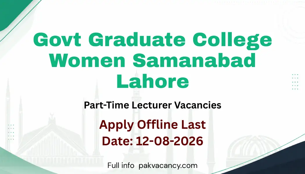 Government Graduate College for Women Samanabad Lahore Jobs 2026