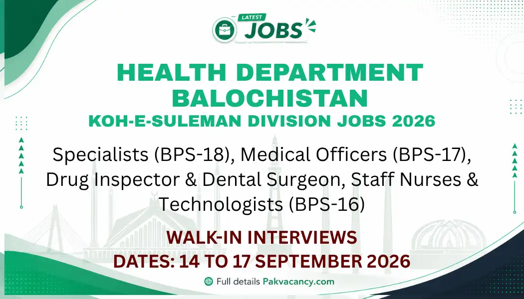 Health Department Koh-e-Suleman Division Jobs 2026 Walk-in Interview