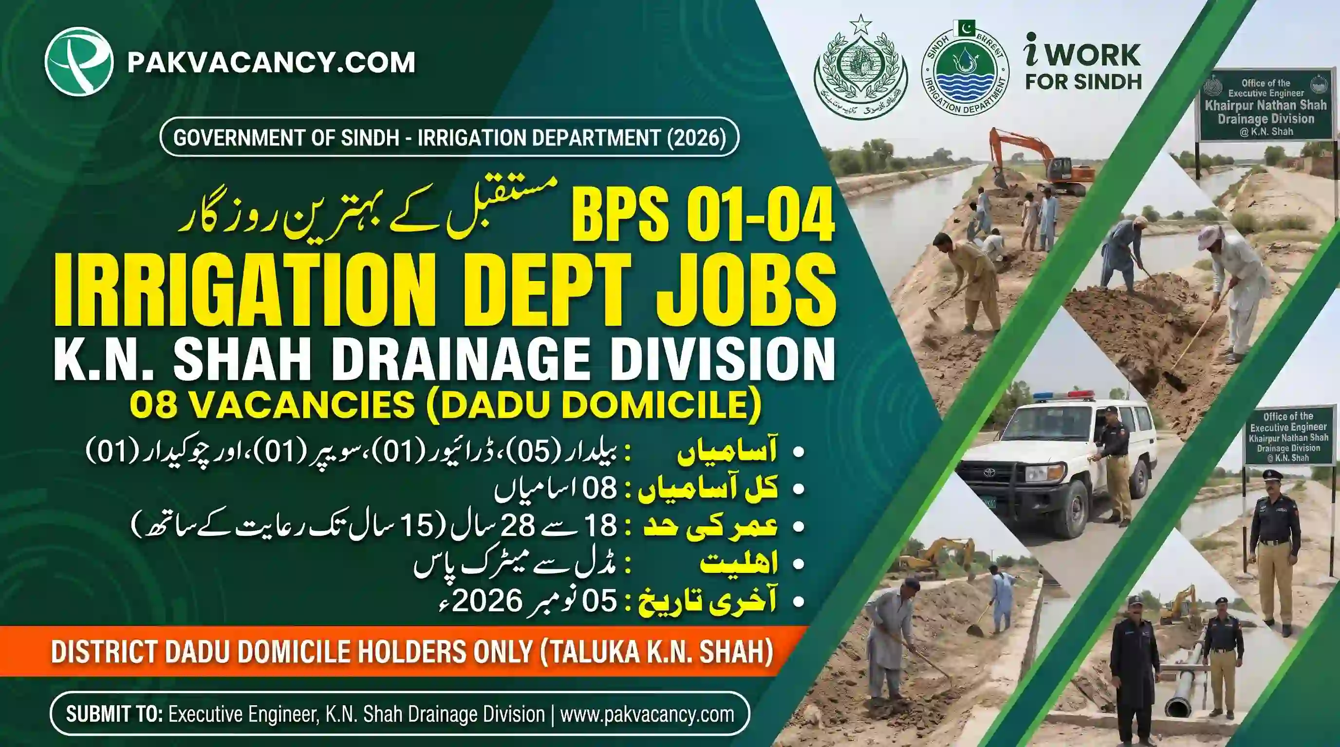 Irrigation Department Dadu Jobs 2026