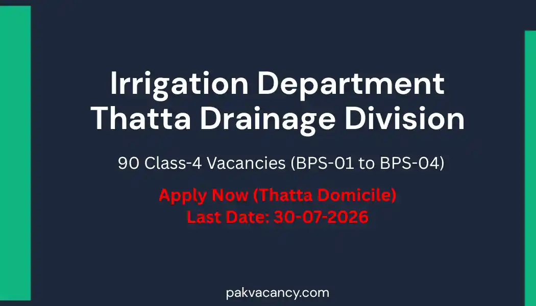 Irrigation Department Thatta Drainage Division Jobs 2026 – 90 Class-4 Vacancies