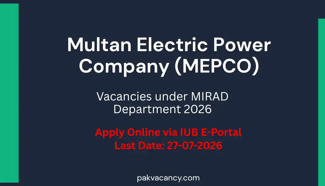 MEPCO MIRAD Department Jobs 2026 – Apply Online via IUB Portal