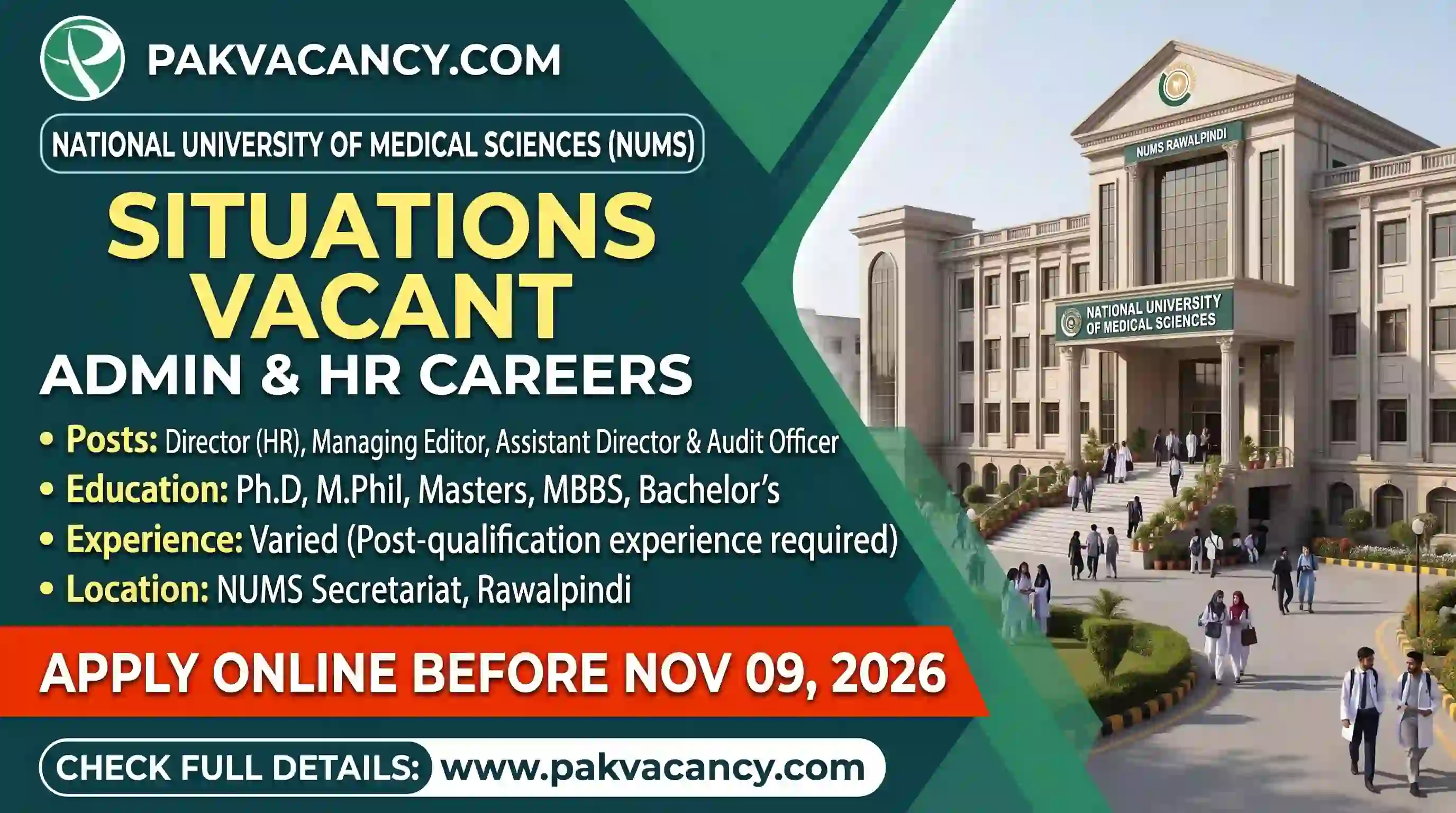 National University of Medical Sciences Jobs 2026