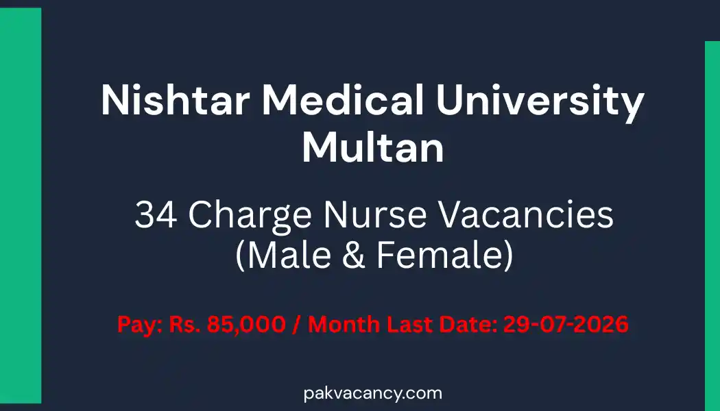 Nishtar Medical University NMU Multan Charge Nurse Jobs 2026