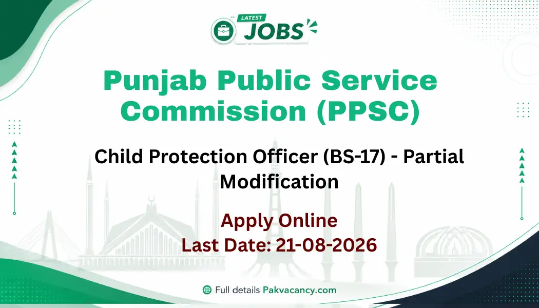 PPSC Child Protection Officer Jobs 2026 Corrigendum Apply Online