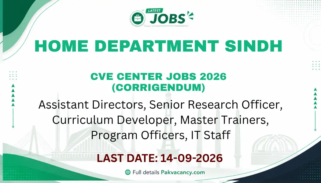 Sindh Home Department CVE Center Jobs 2026 Corrigendum – Revised Age Limits