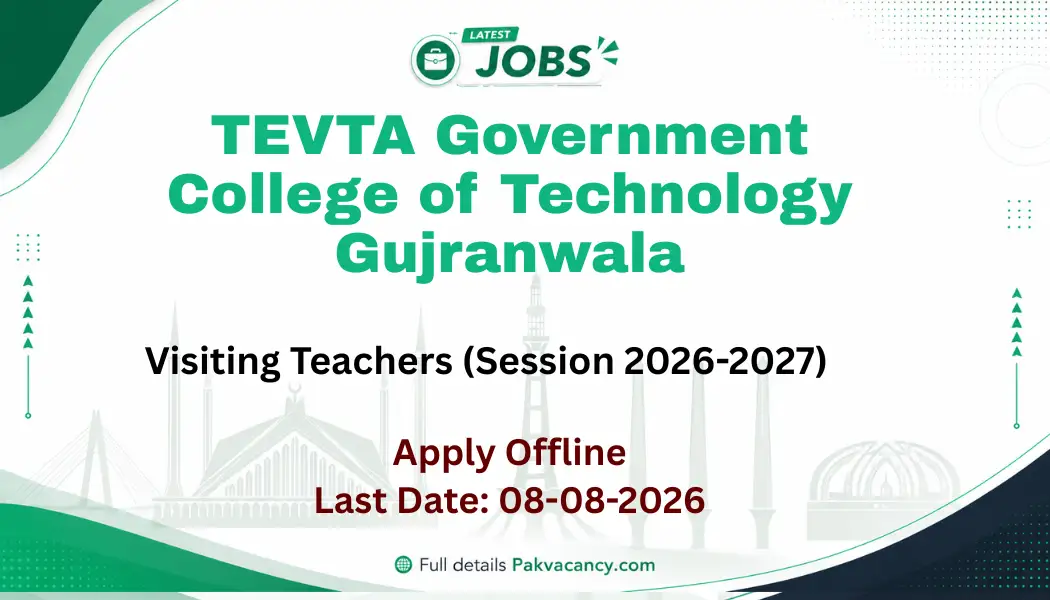 TEVTA Gujranwala Visiting Teachers Jobs 2026 Apply Offline