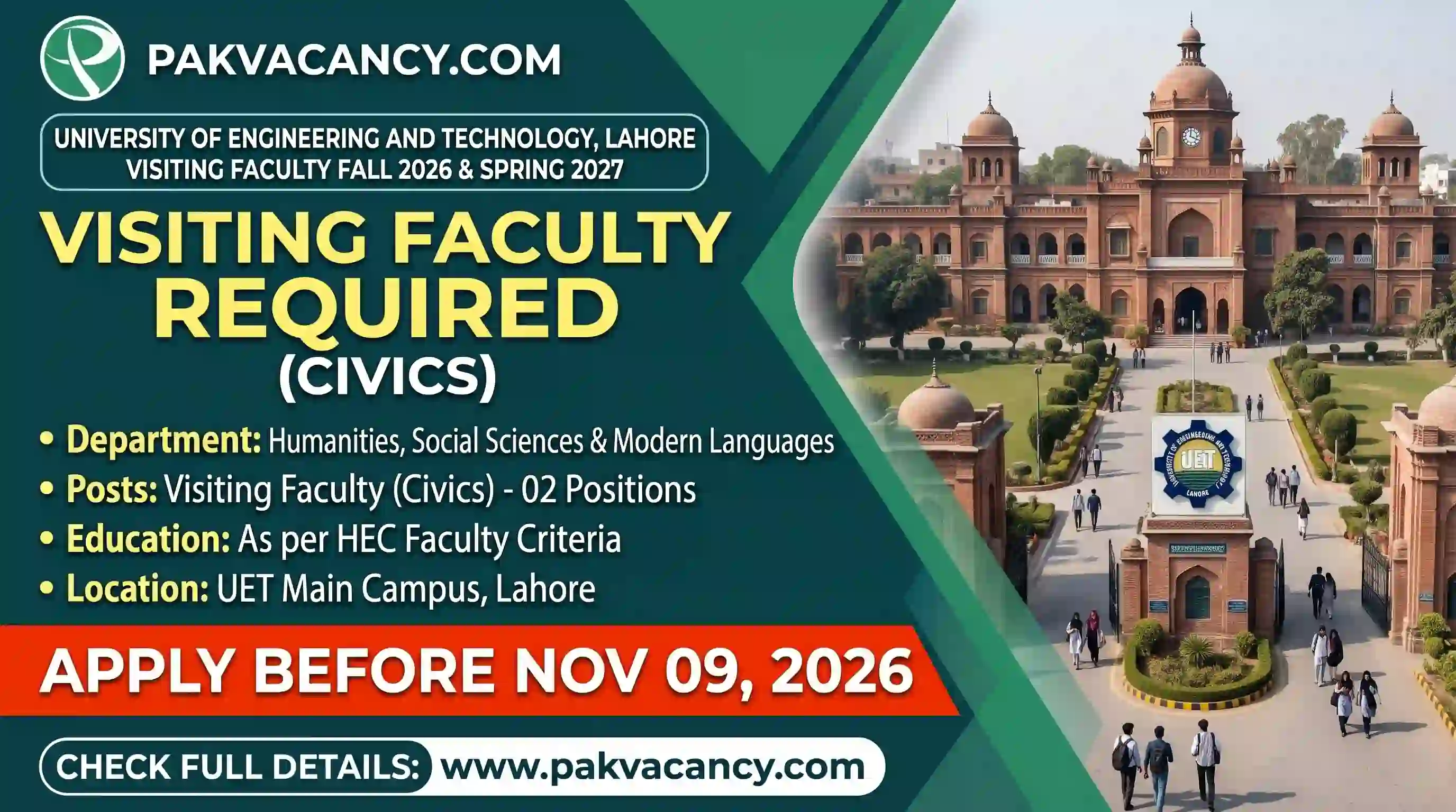 UET Lahore Jobs 2026