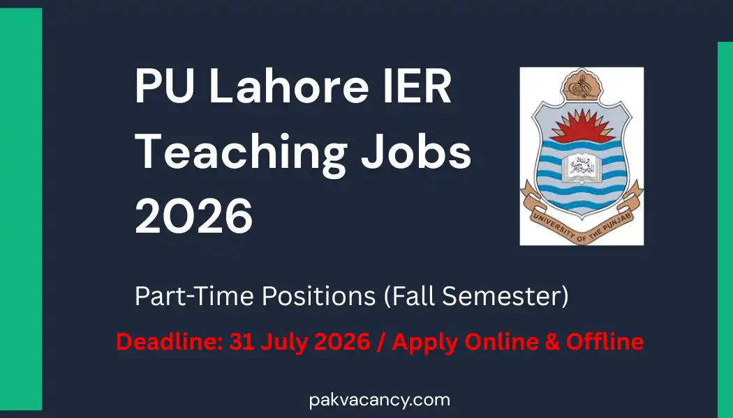 University of the Punjab PU Lahore IER Jobs 2026 – Part-Time Teaching Positions